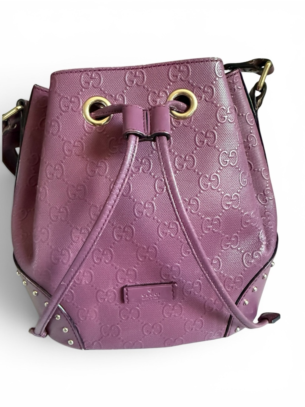 EUC Gucci Lilac GG Diamante Embossed Drawstring Crossbody Bag